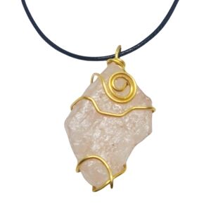 Minimalist Raw Pink Quartz Pendant Necklace with Black Leather Cord | NWOT